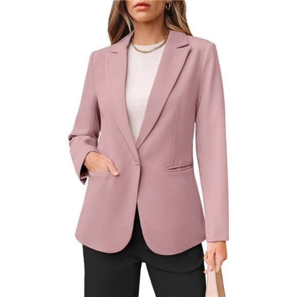 Jackets & Blazers - Women Button Down Suit Blazer with Pockets Pink